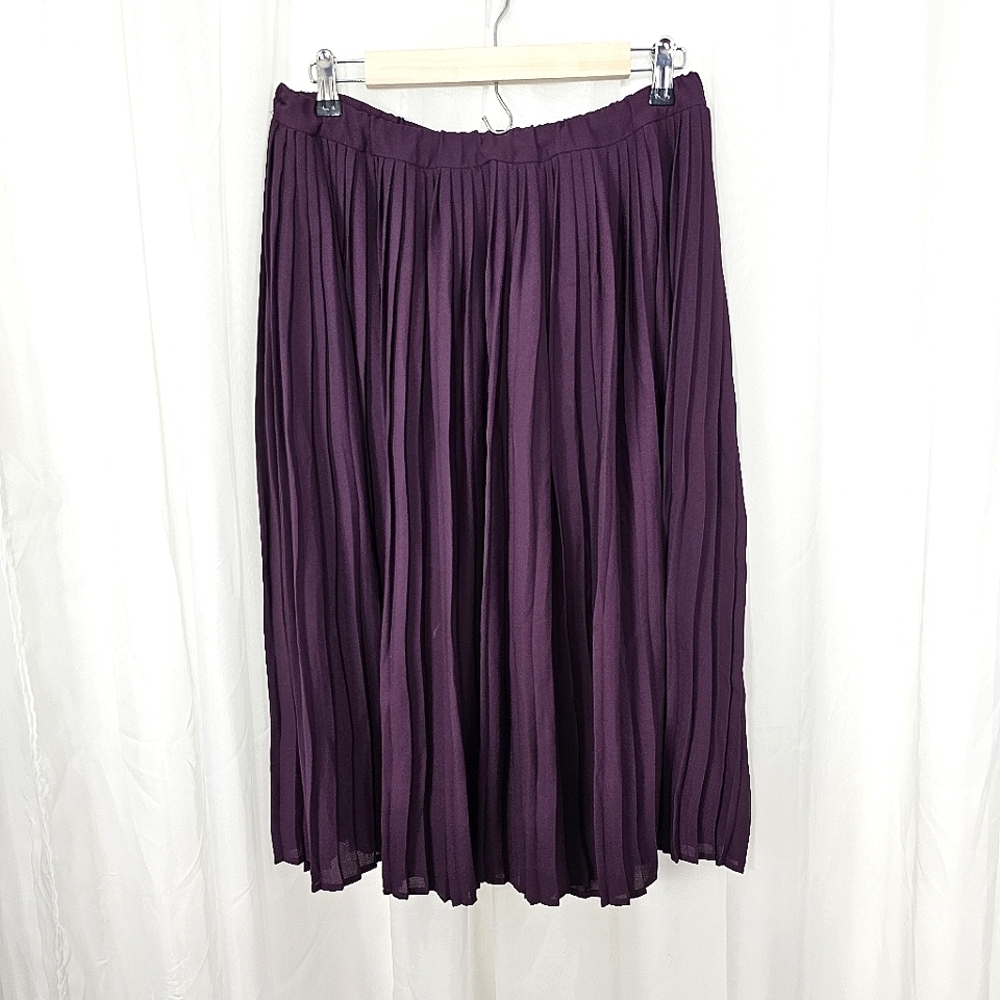 Eileen Fisher Renew Petite Plum Purple Pleated Mid-Length Skirt Size 8P